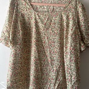 SHEIN Curve Floral Blouse Cottagecore Puff Sleeve Flowy 3XL